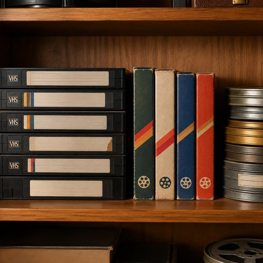 Stack of old videotapes and cassette archives